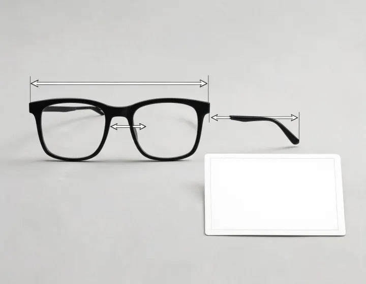Square eyeglasses size and marking check illustration